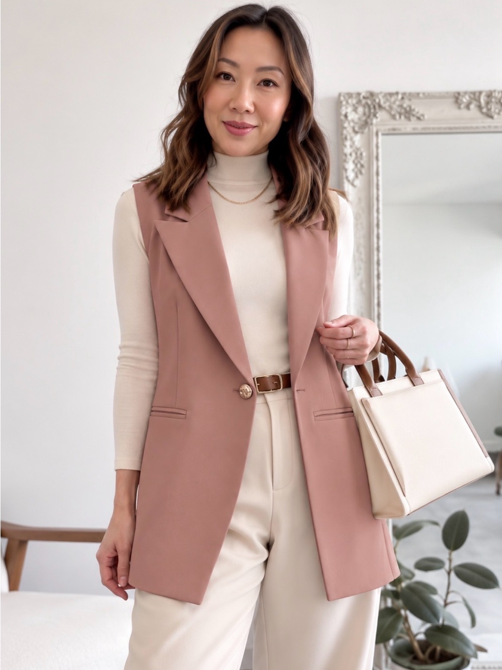 French Connection Dusty Rose Sleeveless Blazer Vest Tailored Top Size 4